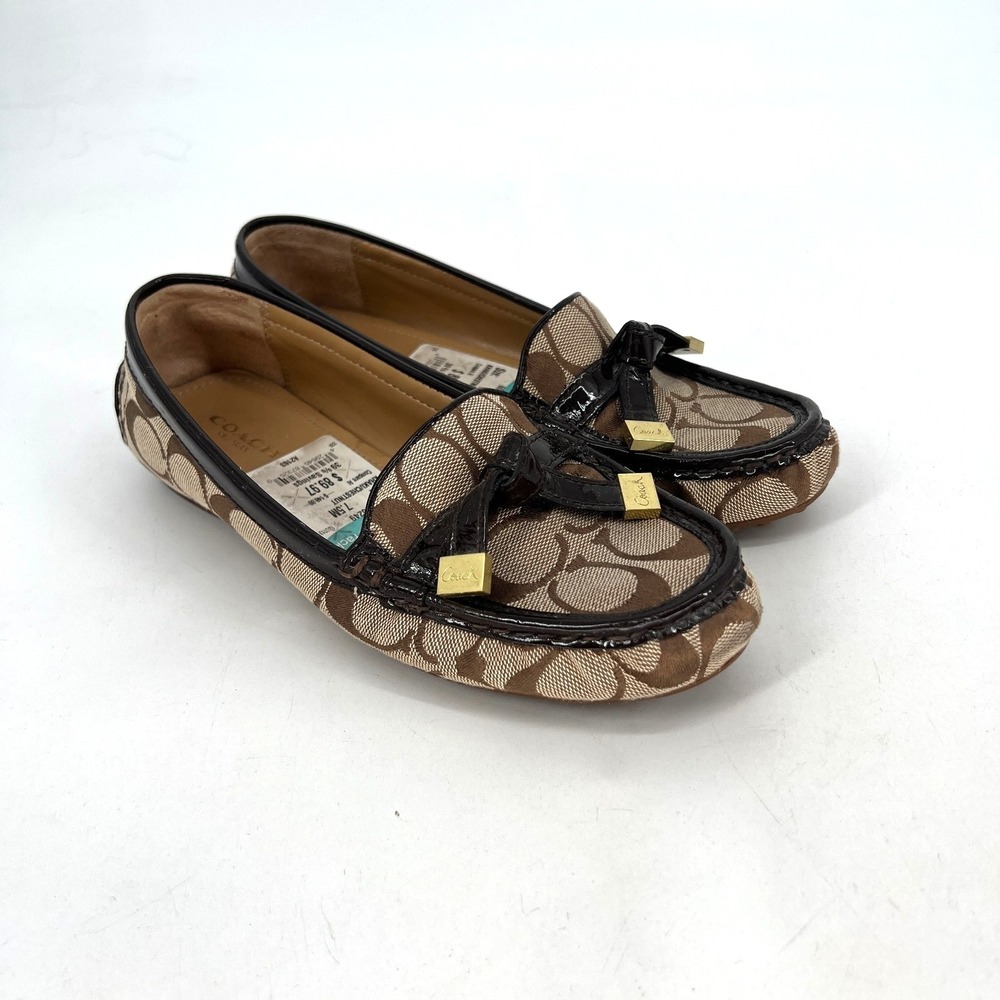 Coach Frida Signature Jacquard Loafers Flat Womens 7.5‎ Driver Brown Preppy Y2K